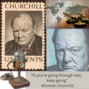 Symbolic image representing Winston Churchill's leadership, resilience, and the Sagittarius Svamsa pattern in his chart.